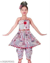 Printed cotton blend kurti and patiala set for baby girls partywear, Indian origin